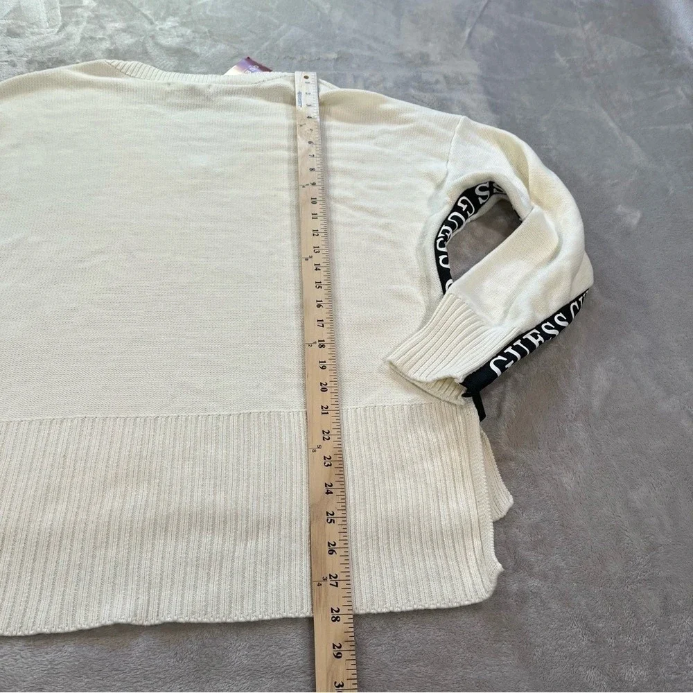 Guess NEW Sweater  XL White New V-Neck Knit Athleisur Streetwear Oversized Fall